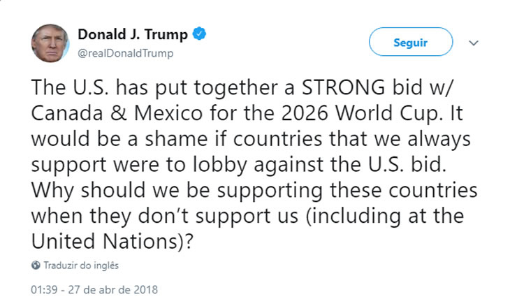 Trump ameaça retirar ajuda a países que não apoiarem Mundial 2026